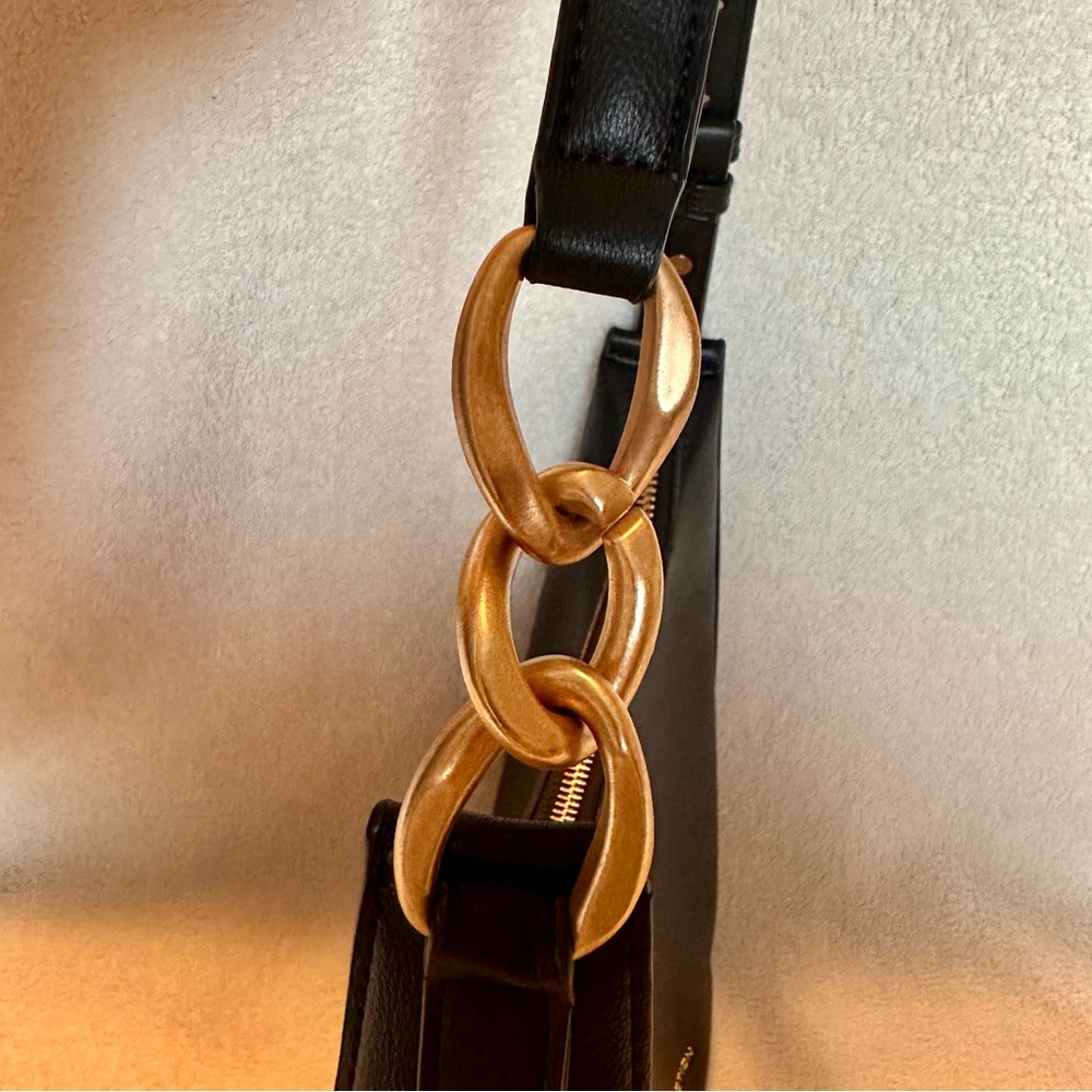 Adjustable Black Shoulder Bag with Gold Hardware - Picture 9 of 10